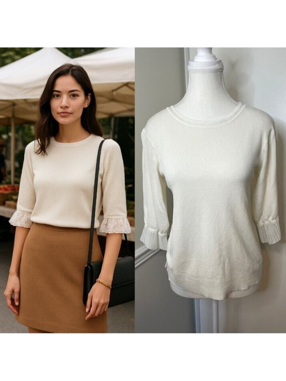 Visit in New York Ruffle Sleeve Round Neck Sweater